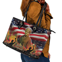 Harriet Tubman Leather Tote Bag American Flag Background Underground Railroad Quote Powerful Civil Rights - Wonder Print Shop