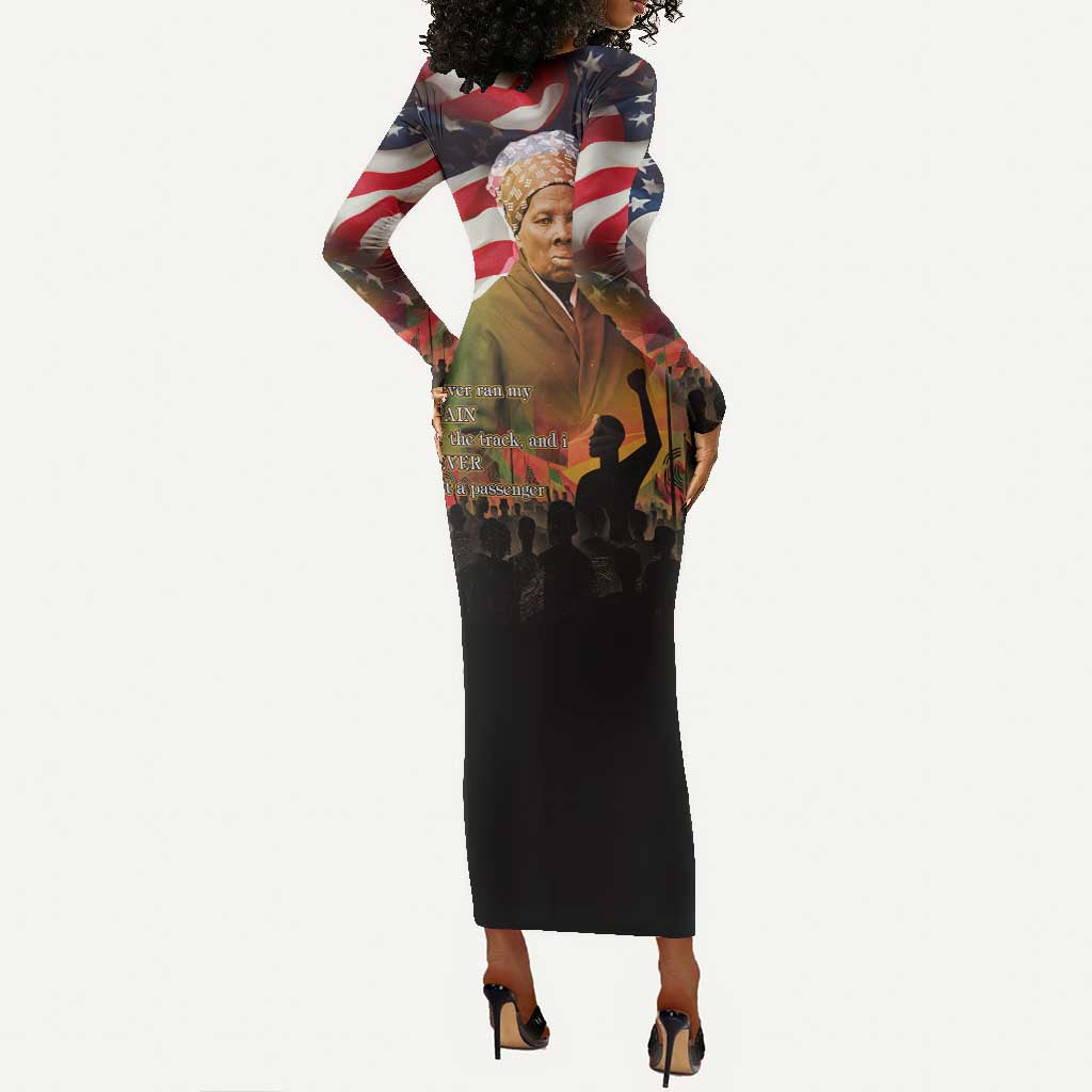 Harriet Tubman Long Sleeve Bodycon Dress American Flag Background Underground Railroad Quote Powerful Civil Rights - Wonder Print Shop