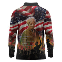 Harriet Tubman Long Sleeve Polo Shirt American Flag Background Underground Railroad Quote Powerful Civil Rights - Wonder Print Shop
