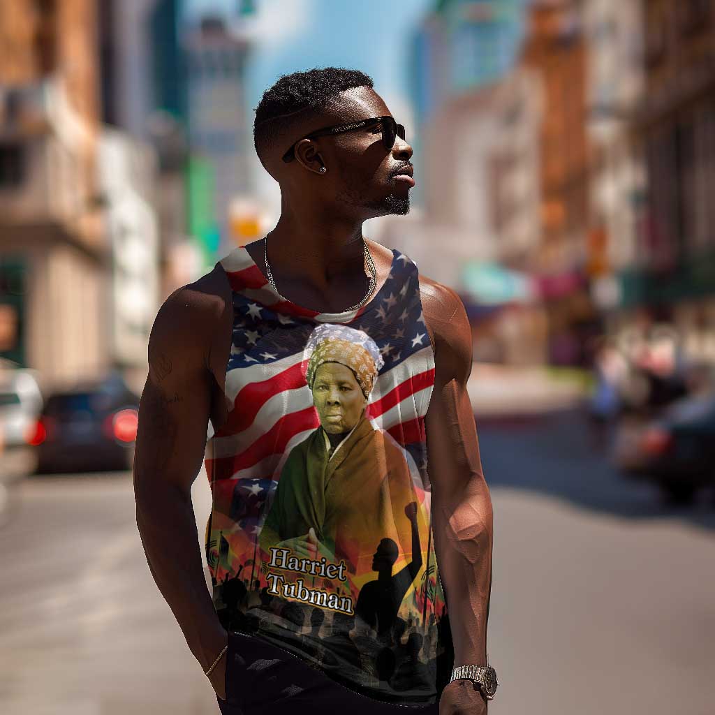 Harriet Tubman Men Tank Top American Flag Background Underground Railroad Quote Powerful Civil Rights - Wonder Print Shop