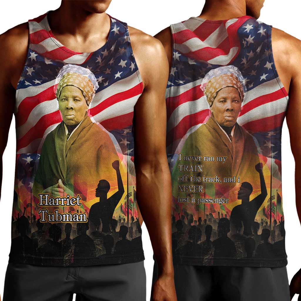 Harriet Tubman Men Tank Top American Flag Background Underground Railroad Quote Powerful Civil Rights - Wonder Print Shop