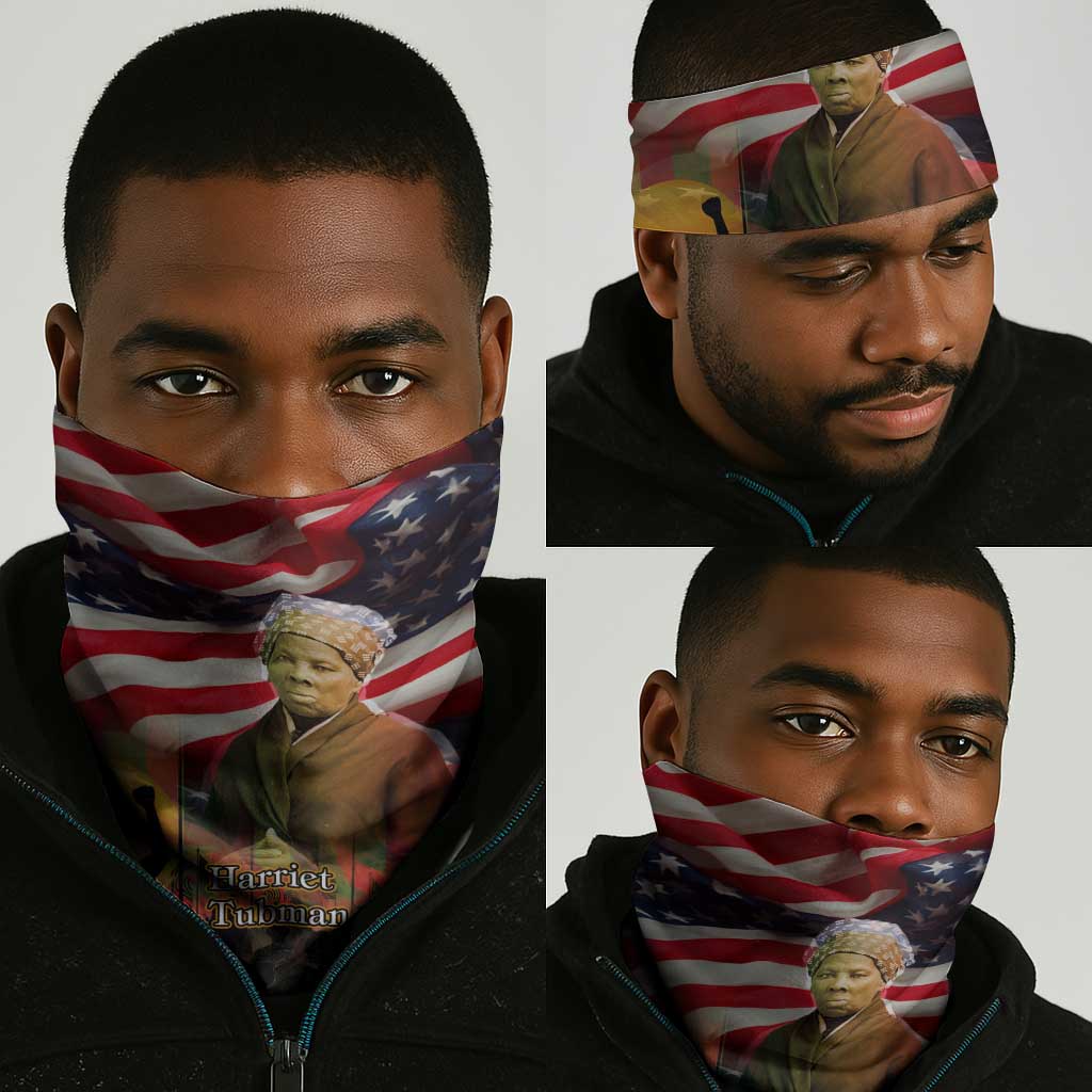 Harriet Tubman Neck Gaiter American Flag Background Underground Railroad Quote Powerful Civil Rights - Wonder Print Shop