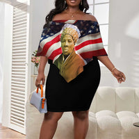 Harriet Tubman Off Shoulder Short Dress American Flag Background Underground Railroad Quote Powerful Civil Rights - Wonder Print Shop