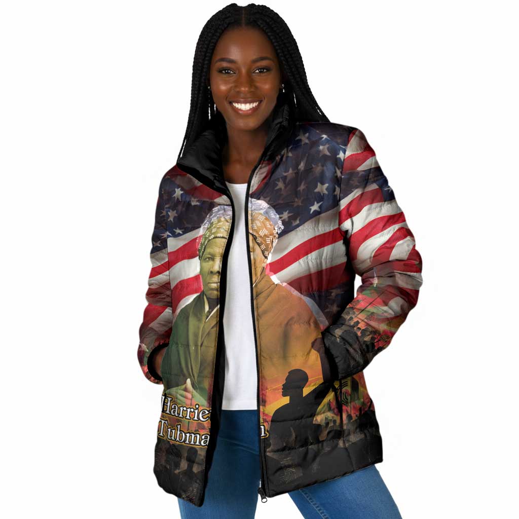 Harriet Tubman Padded Jacket American Flag Background Underground Railroad Quote Powerful Civil Rights - Wonder Print Shop