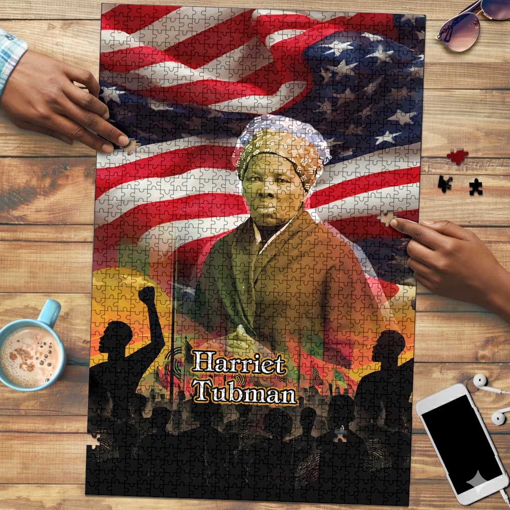 Harriet Tubman Puzzle American Flag Background Underground Railroad Quote Powerful Civil Rights - Wonder Print Shop