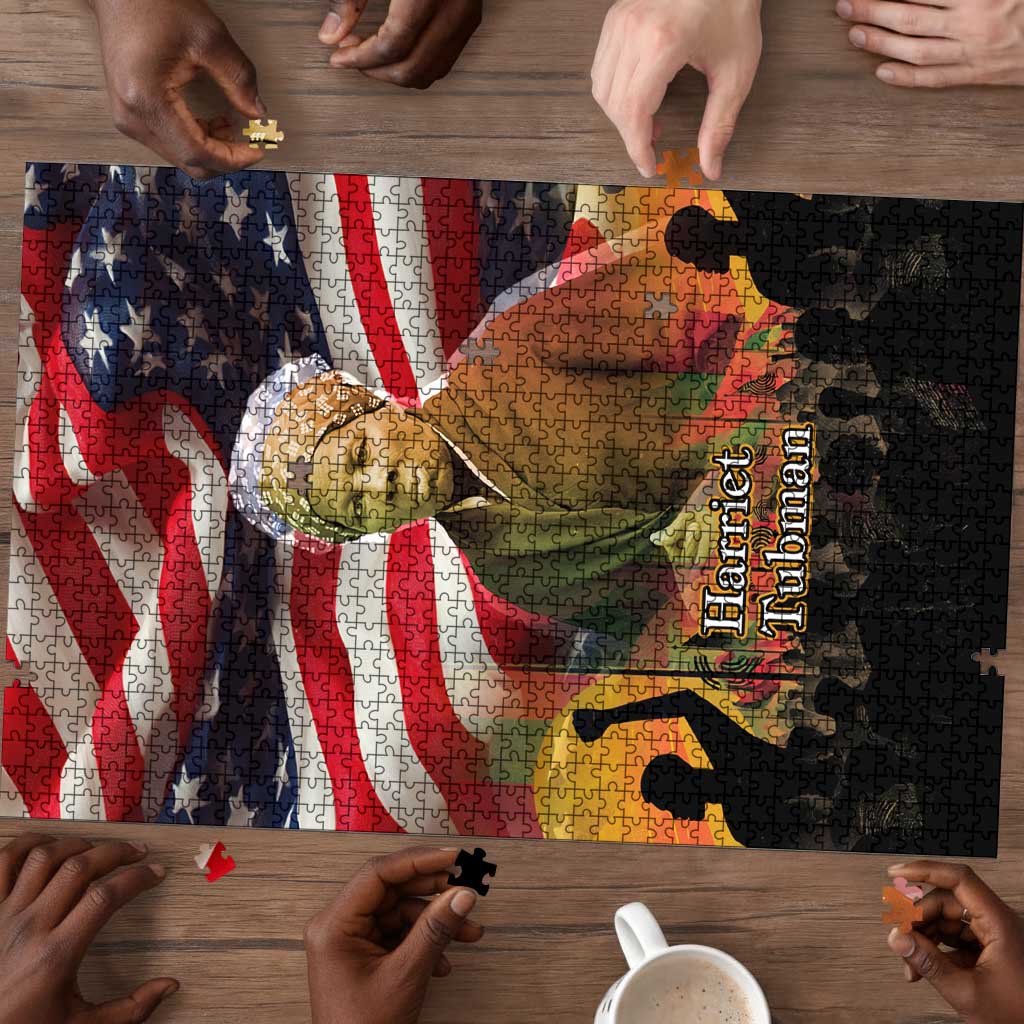 Harriet Tubman Puzzle American Flag Background Underground Railroad Quote Powerful Civil Rights - Wonder Print Shop