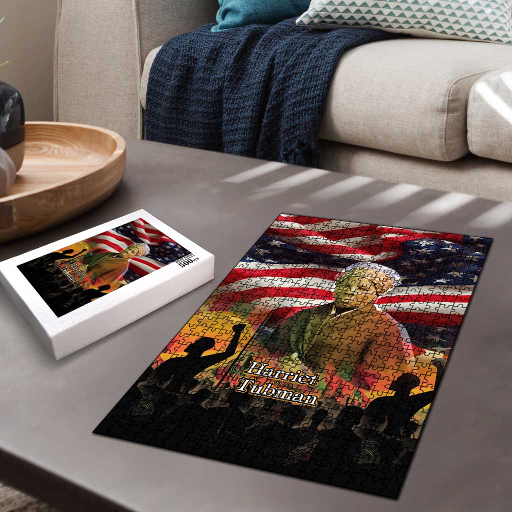 Harriet Tubman Puzzle American Flag Background Underground Railroad Quote Powerful Civil Rights - Wonder Print Shop