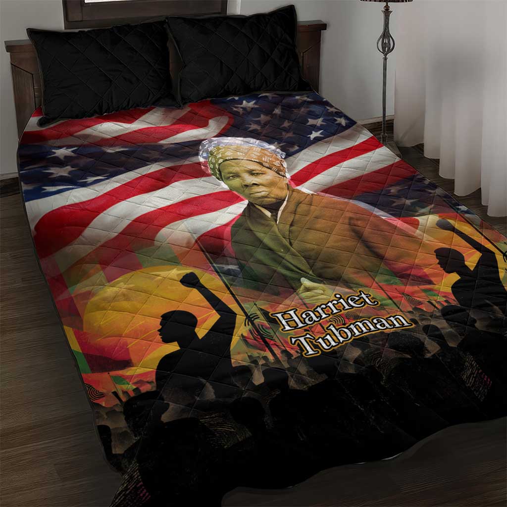 Harriet Tubman Quilt Bed Set American Flag Background Underground Railroad Quote Powerful Civil Rights - Wonder Print Shop