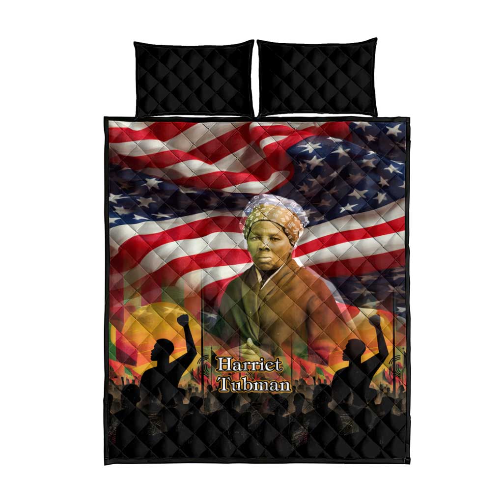 Harriet Tubman Quilt Bed Set American Flag Background Underground Railroad Quote Powerful Civil Rights - Wonder Print Shop