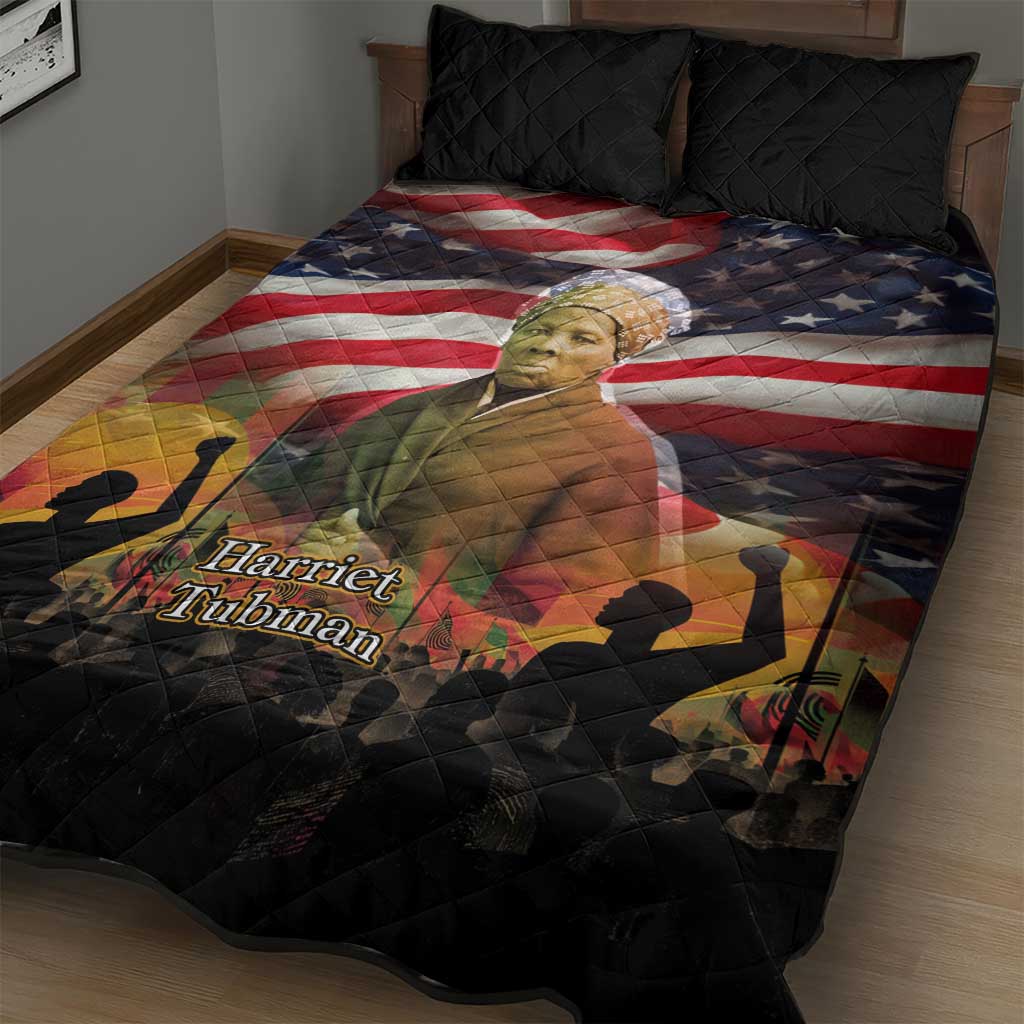 Harriet Tubman Quilt Bed Set American Flag Background Underground Railroad Quote Powerful Civil Rights - Wonder Print Shop