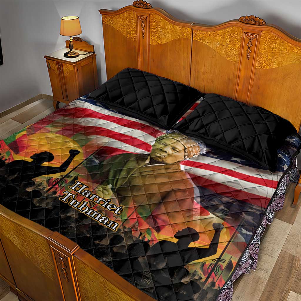 Harriet Tubman Quilt Bed Set American Flag Background Underground Railroad Quote Powerful Civil Rights - Wonder Print Shop