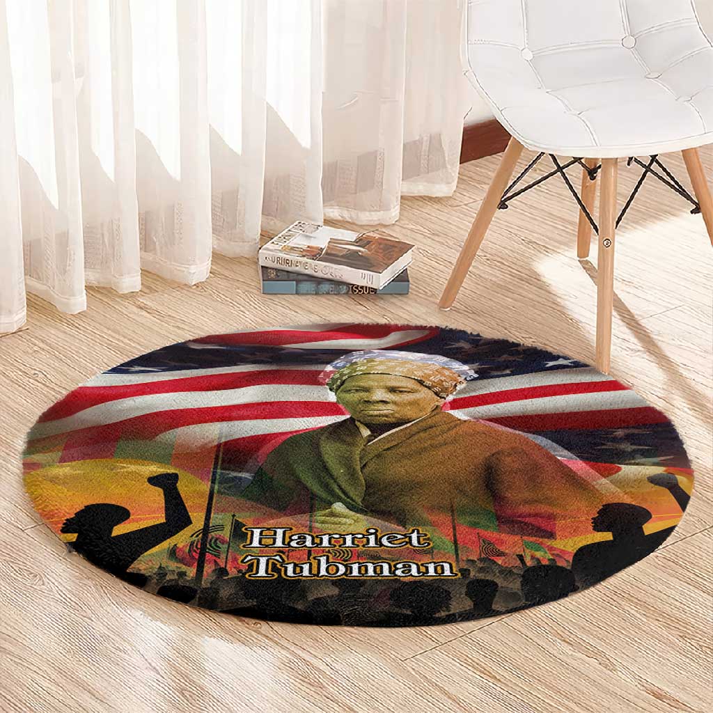 Harriet Tubman Round Carpet American Flag Background Underground Railroad Quote Powerful Civil Rights - Wonder Print Shop