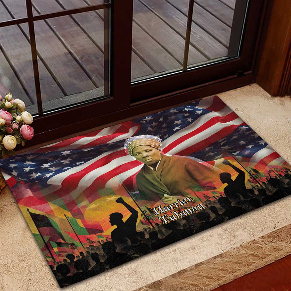 Harriet Tubman Rubber Doormat American Flag Background Underground Railroad Quote Powerful Civil Rights - Wonder Print Shop