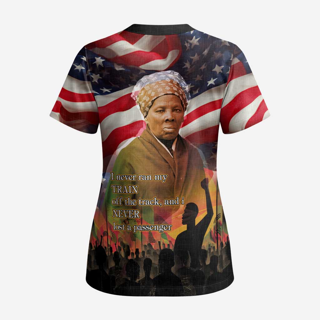 Harriet Tubman Scrub Top American Flag Background Underground Railroad Quote Powerful Civil Rights - Wonder Print Shop