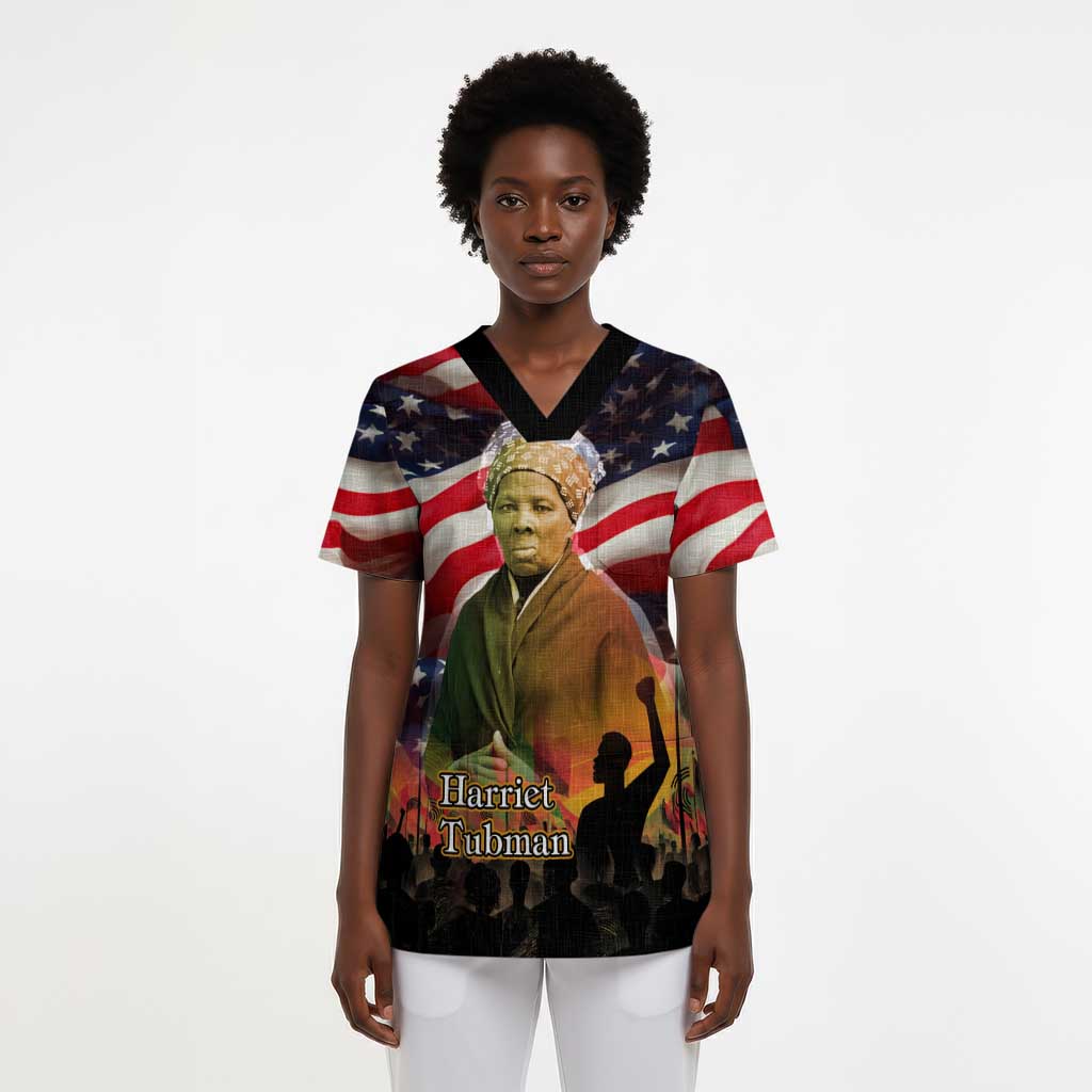 Harriet Tubman Scrub Top American Flag Background Underground Railroad Quote Powerful Civil Rights - Wonder Print Shop