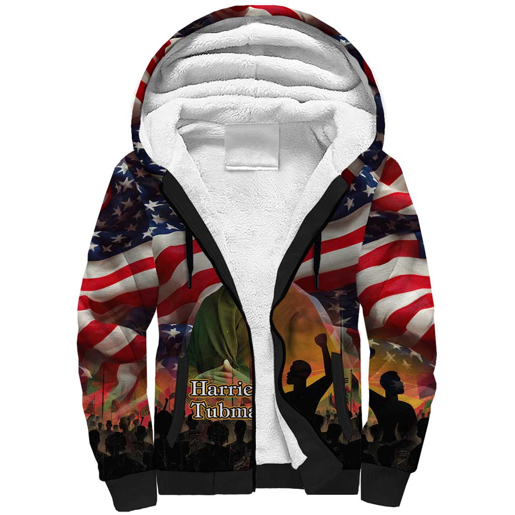 Harriet Tubman Sherpa Hoodie American Flag Background Underground Railroad Quote Powerful Civil Rights - Wonder Print Shop