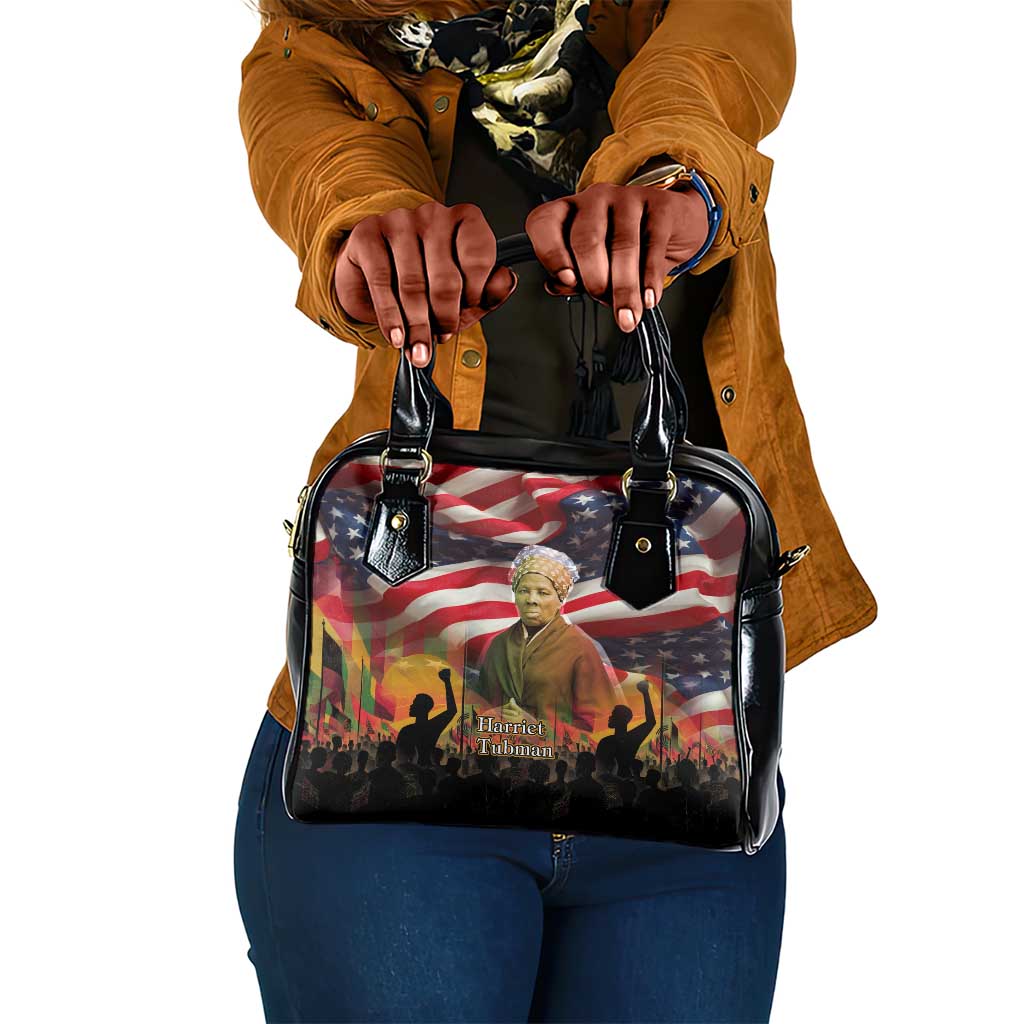 Harriet Tubman Shoulder Handbag American Flag Background Underground Railroad Quote Powerful Civil Rights - Wonder Print Shop