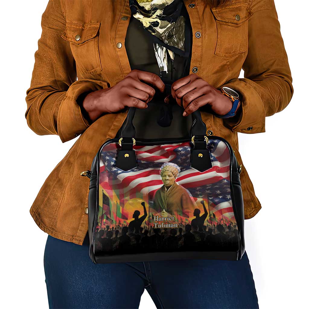 Harriet Tubman Shoulder Handbag American Flag Background Underground Railroad Quote Powerful Civil Rights - Wonder Print Shop