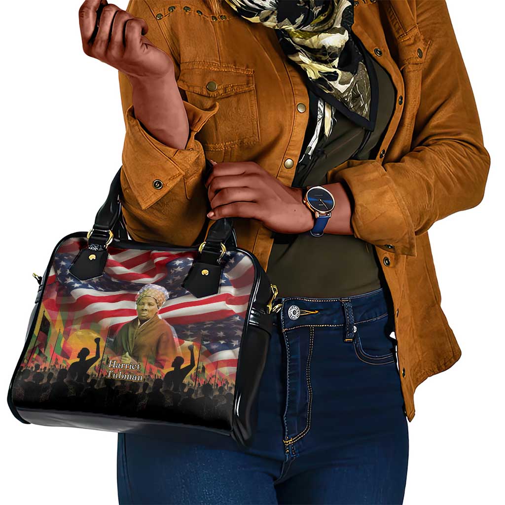 Harriet Tubman Shoulder Handbag American Flag Background Underground Railroad Quote Powerful Civil Rights - Wonder Print Shop