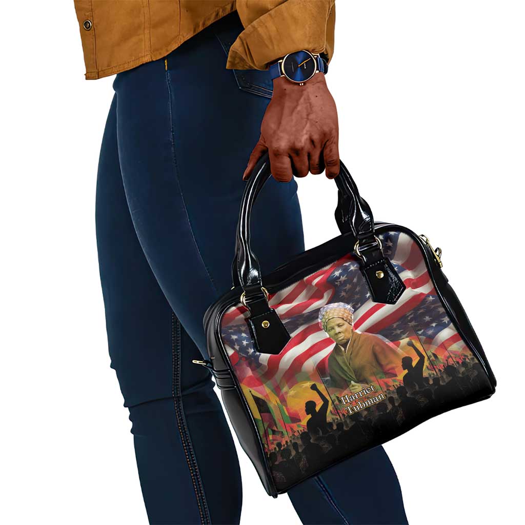 Harriet Tubman Shoulder Handbag American Flag Background Underground Railroad Quote Powerful Civil Rights - Wonder Print Shop