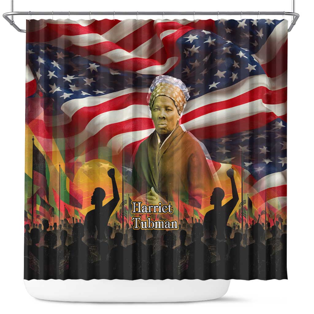Harriet Tubman Shower Curtain American Flag Background Underground Railroad Quote Powerful Civil Rights - Wonder Print Shop