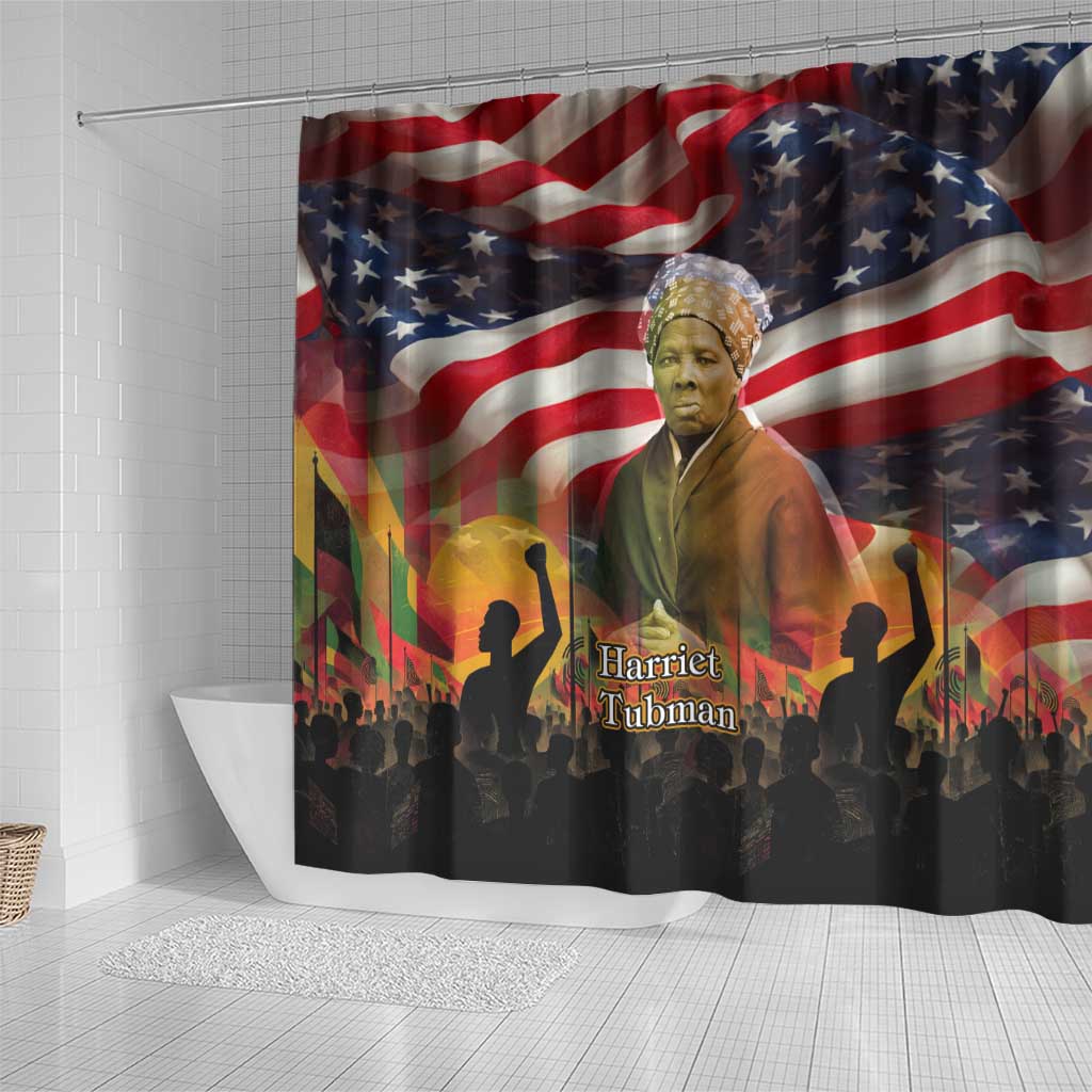Harriet Tubman Shower Curtain American Flag Background Underground Railroad Quote Powerful Civil Rights - Wonder Print Shop