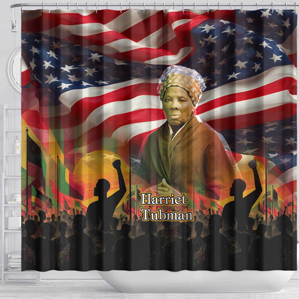 Harriet Tubman Shower Curtain American Flag Background Underground Railroad Quote Powerful Civil Rights - Wonder Print Shop