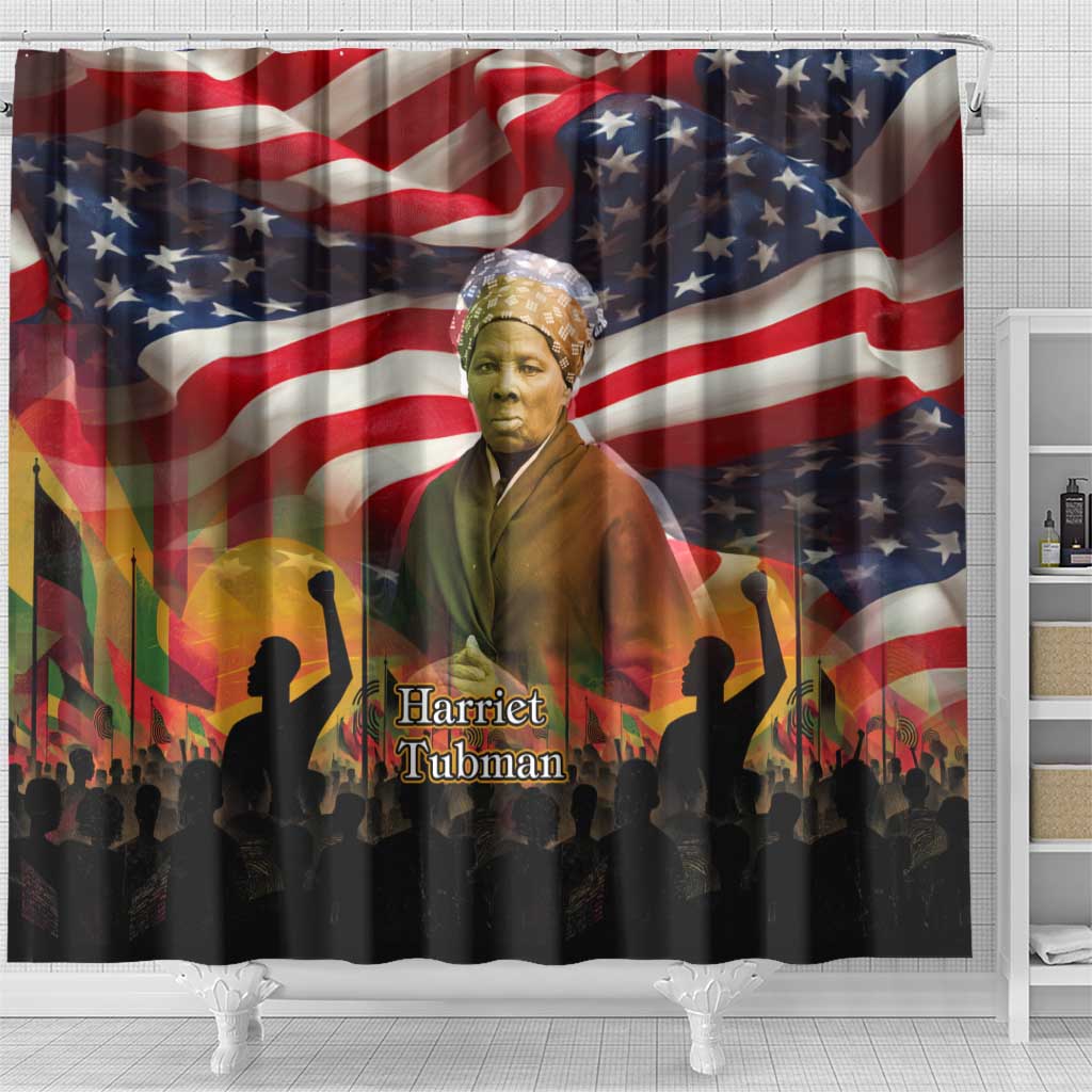 Harriet Tubman Shower Curtain American Flag Background Underground Railroad Quote Powerful Civil Rights - Wonder Print Shop
