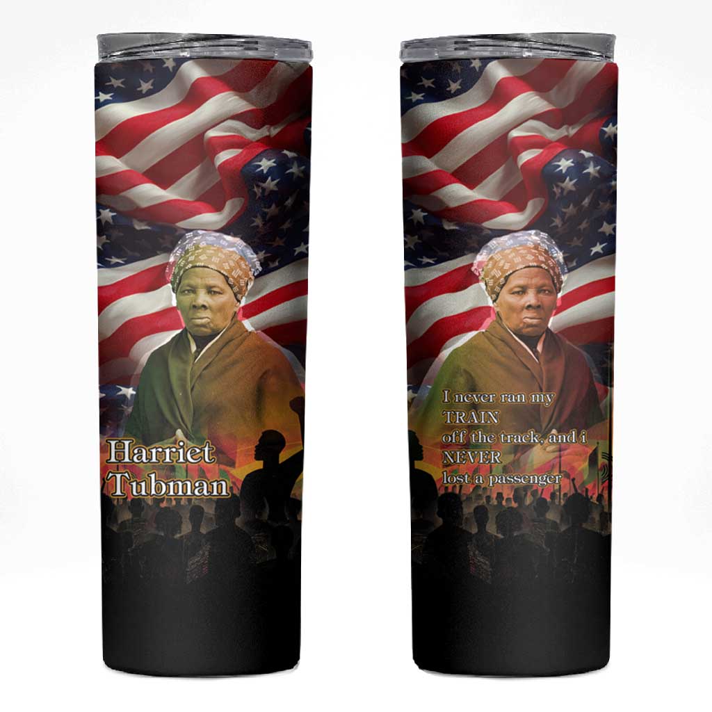 Harriet Tubman Skinny Tumbler American Flag Background Underground Railroad Quote Powerful Civil Rights - Wonder Print Shop