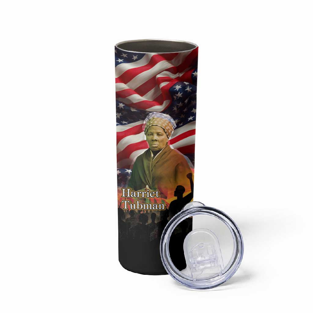 Harriet Tubman Skinny Tumbler American Flag Background Underground Railroad Quote Powerful Civil Rights - Wonder Print Shop
