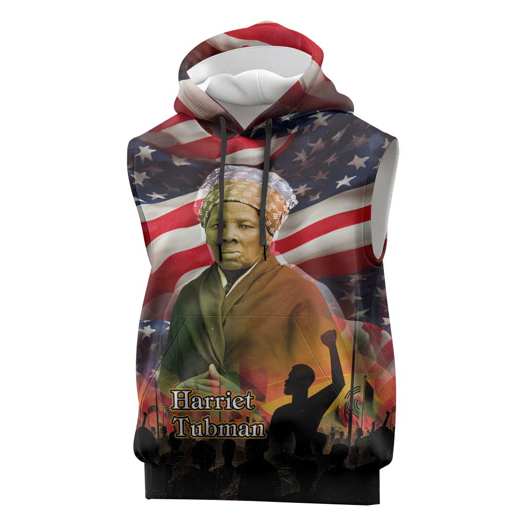 Harriet Tubman Sleeveless Hoodie American Flag Background Underground Railroad Quote Powerful Civil Rights - Wonder Print Shop