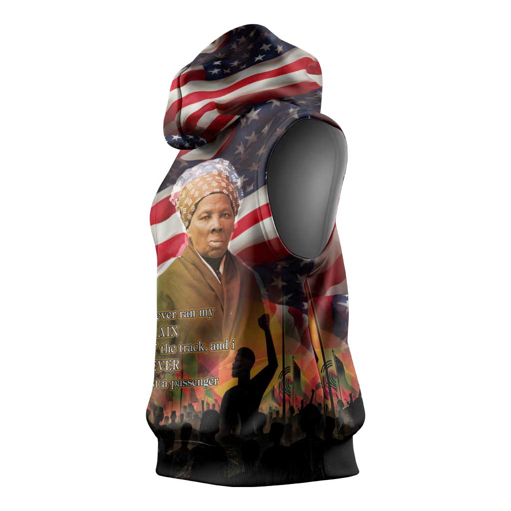 Harriet Tubman Sleeveless Hoodie American Flag Background Underground Railroad Quote Powerful Civil Rights - Wonder Print Shop