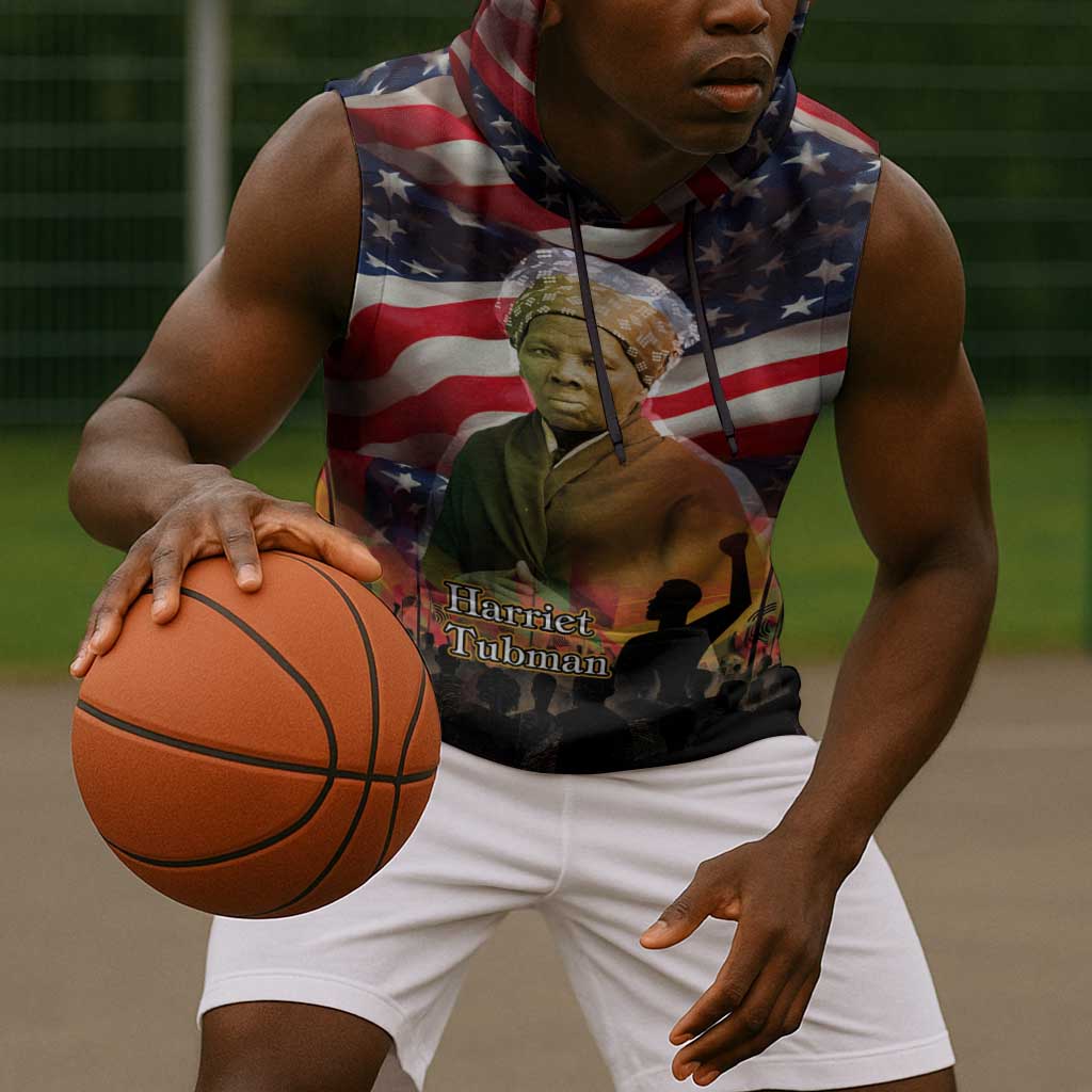 Harriet Tubman Sleeveless Hoodie American Flag Background Underground Railroad Quote Powerful Civil Rights - Wonder Print Shop