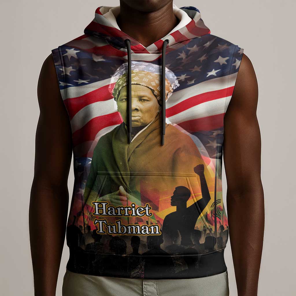 Harriet Tubman Sleeveless Hoodie American Flag Background Underground Railroad Quote Powerful Civil Rights - Wonder Print Shop