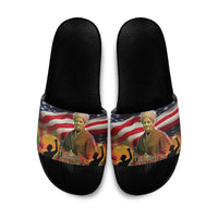 Harriet Tubman Slide Sandals American Flag Background Underground Railroad Quote Powerful Civil Rights - Wonder Print Shop