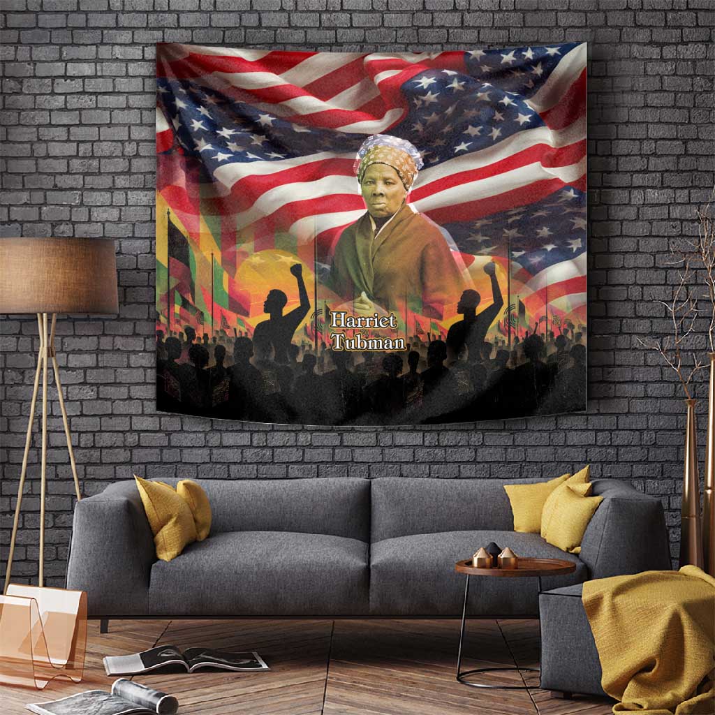 Harriet Tubman Tapestry American Flag Background Underground Railroad Quote Powerful Civil Rights - Wonder Print Shop