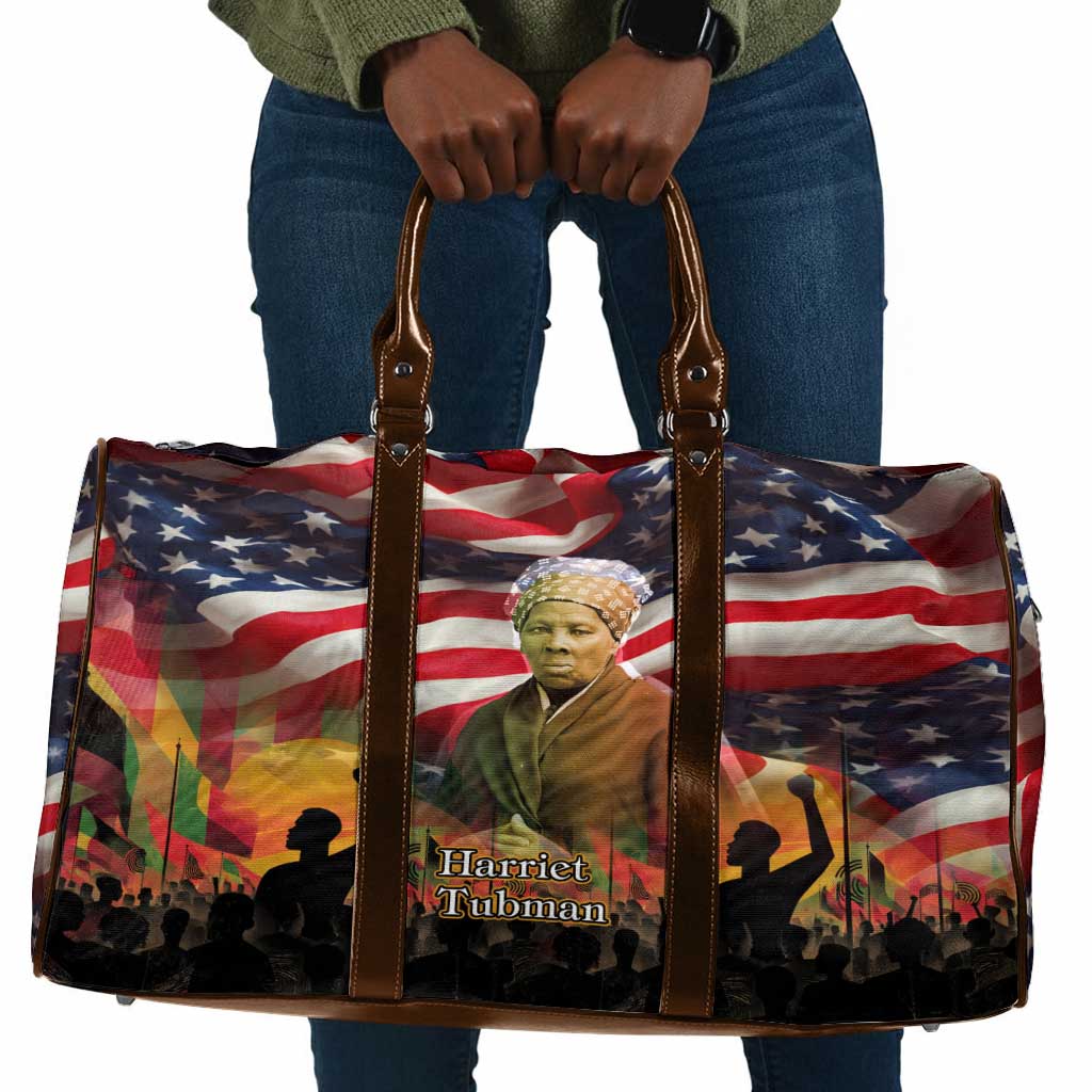 Harriet Tubman Travel Bag American Flag Background Underground Railroad Quote Powerful Civil Rights - Wonder Print Shop