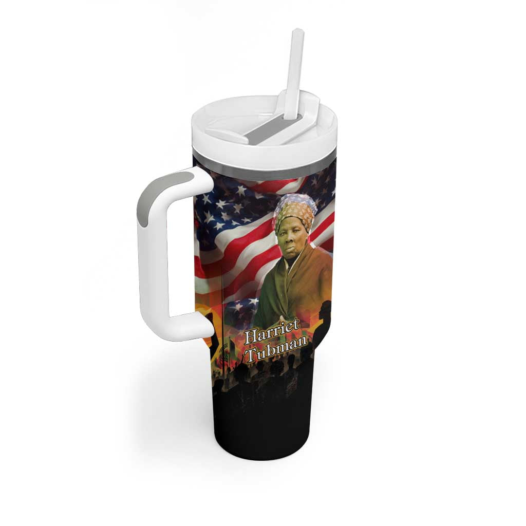 Harriet Tubman Tumbler With Handle American Flag Background Underground Railroad Quote Powerful Civil Rights - Wonder Print Shop
