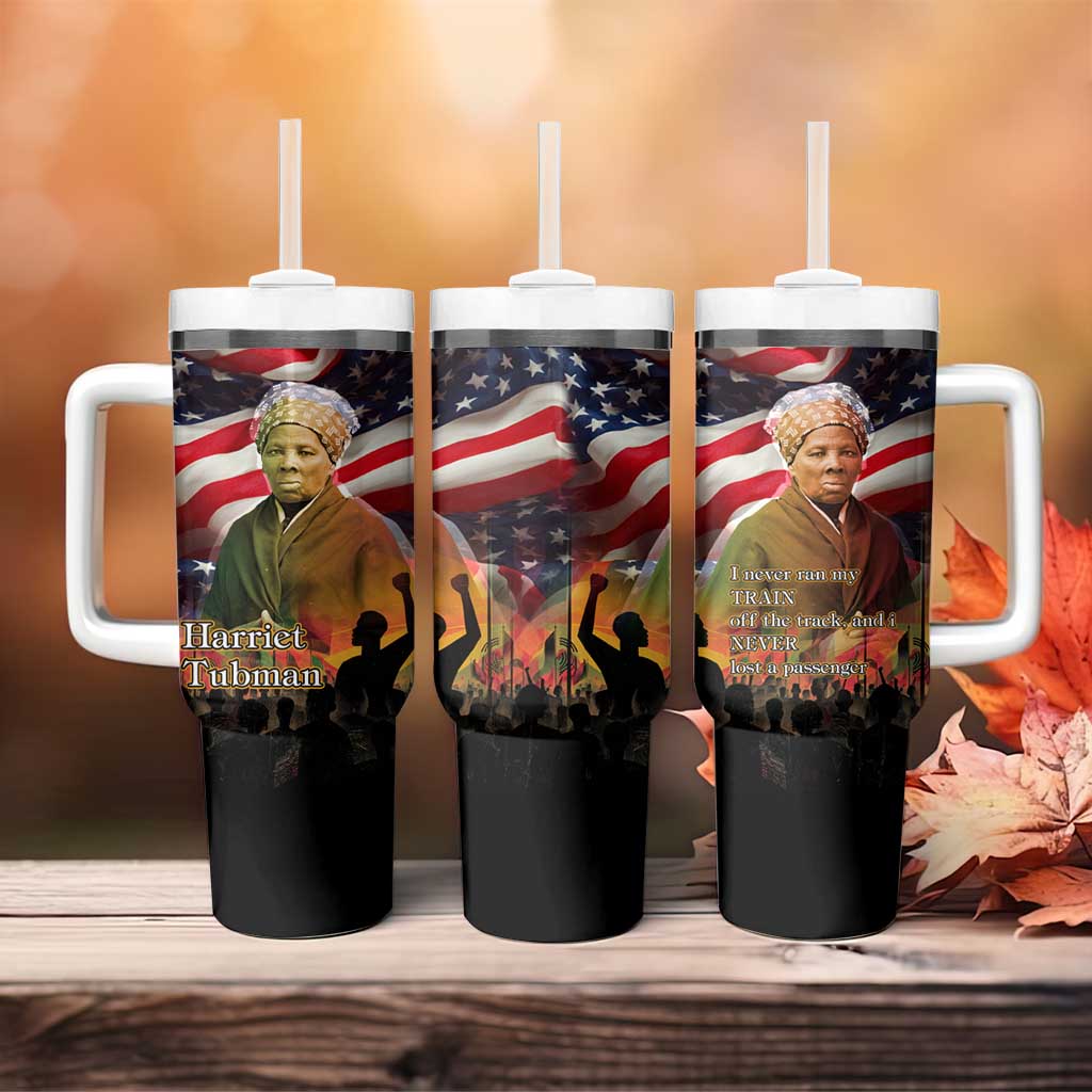 Harriet Tubman Tumbler With Handle American Flag Background Underground Railroad Quote Powerful Civil Rights - Wonder Print Shop