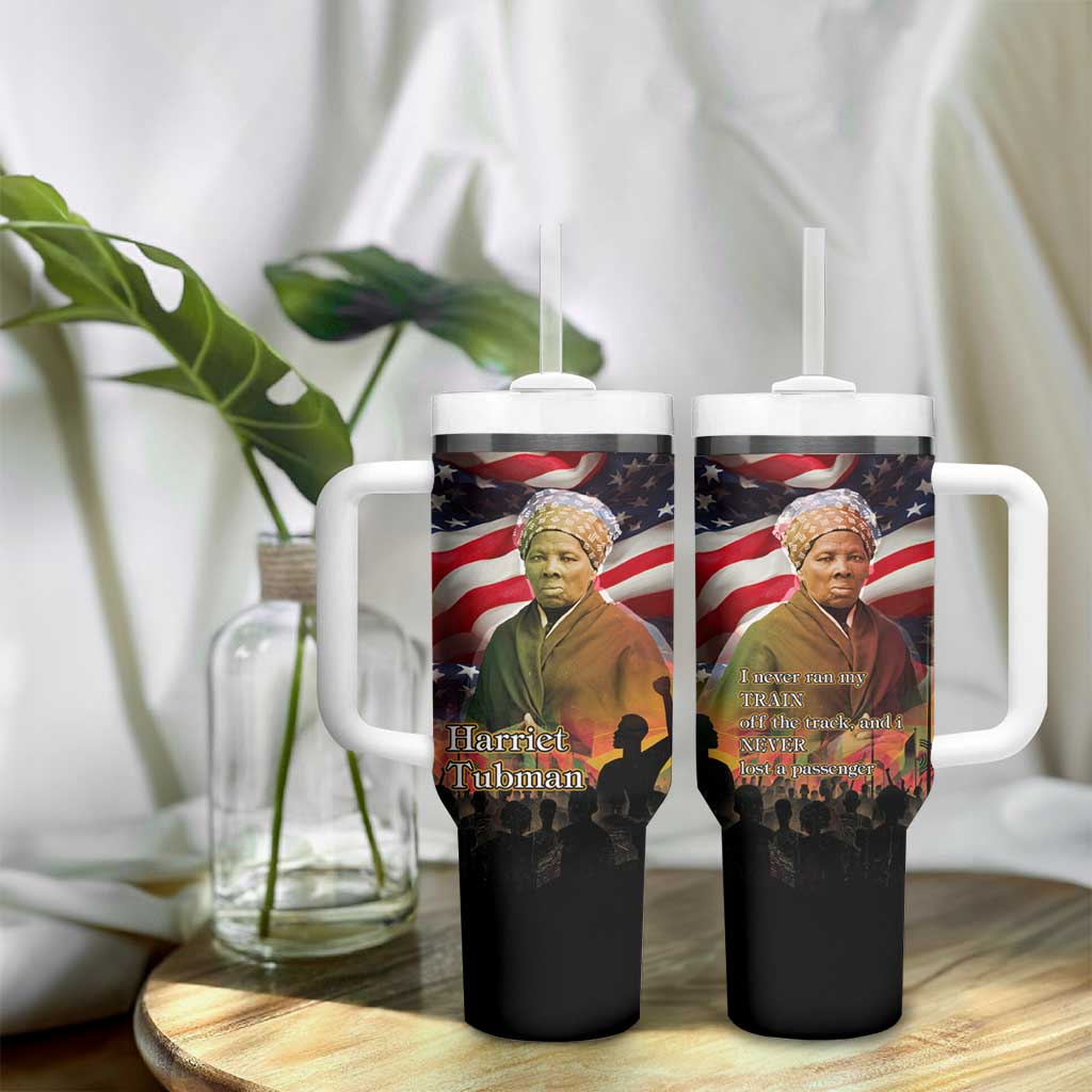 Harriet Tubman Tumbler With Handle American Flag Background Underground Railroad Quote Powerful Civil Rights - Wonder Print Shop
