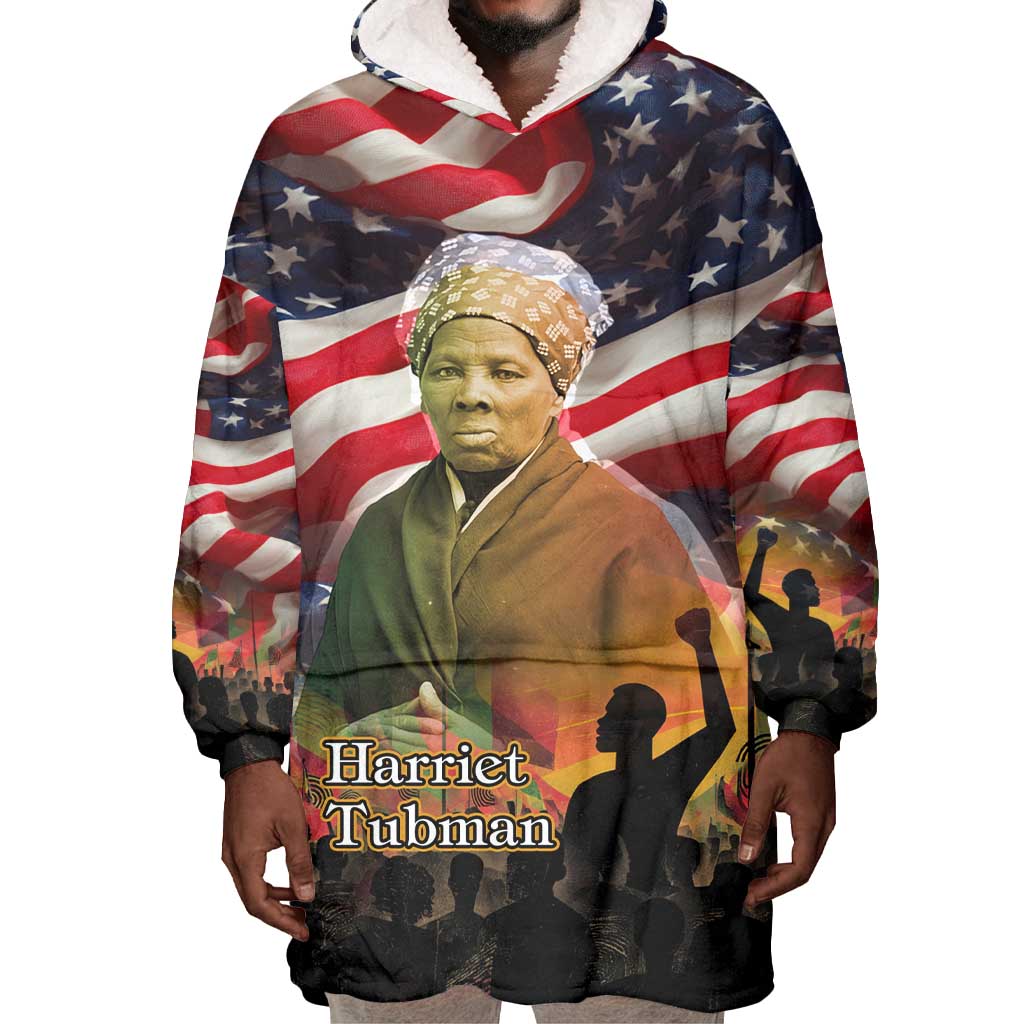 Harriet Tubman Wearable Blanket Hoodie American Flag Background Underground Railroad Quote Powerful Civil Rights - Wonder Print Shop