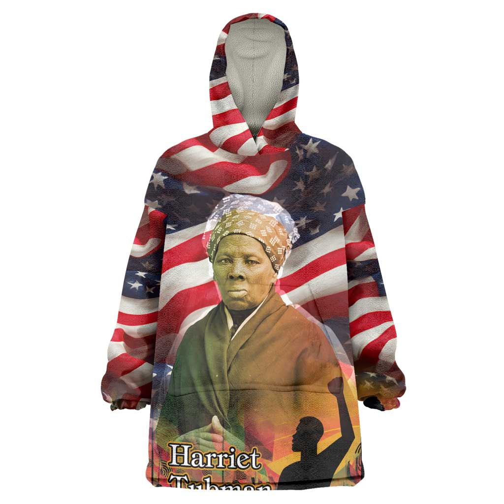Harriet Tubman Wearable Blanket Hoodie American Flag Background Underground Railroad Quote Powerful Civil Rights - Wonder Print Shop