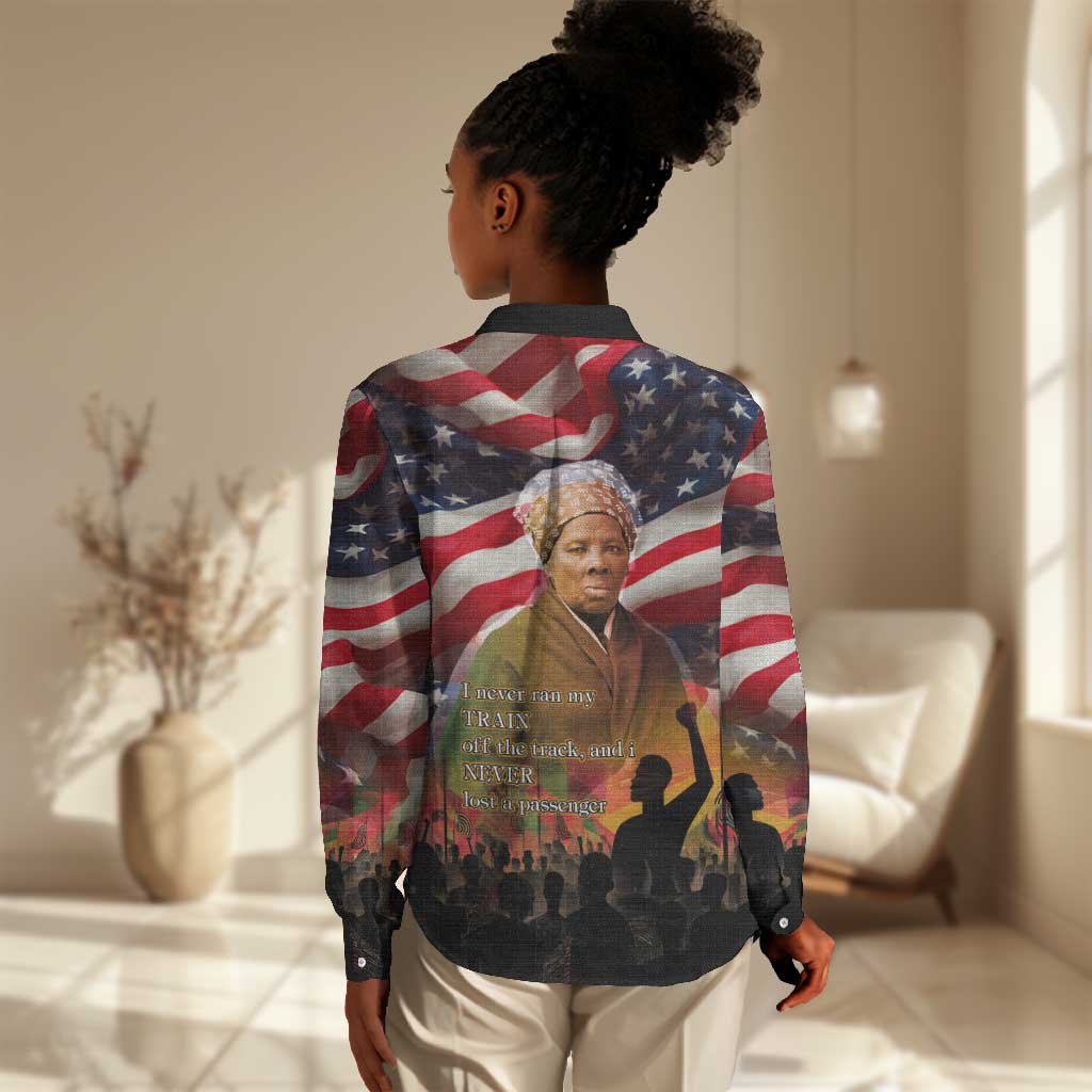 Harriet Tubman Women Casual Shirt American Flag Background Underground Railroad Quote Powerful Civil Rights - Wonder Print Shop
