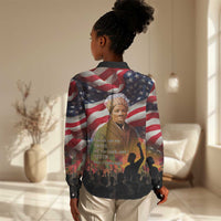 Harriet Tubman Women Casual Shirt American Flag Background Underground Railroad Quote Powerful Civil Rights - Wonder Print Shop