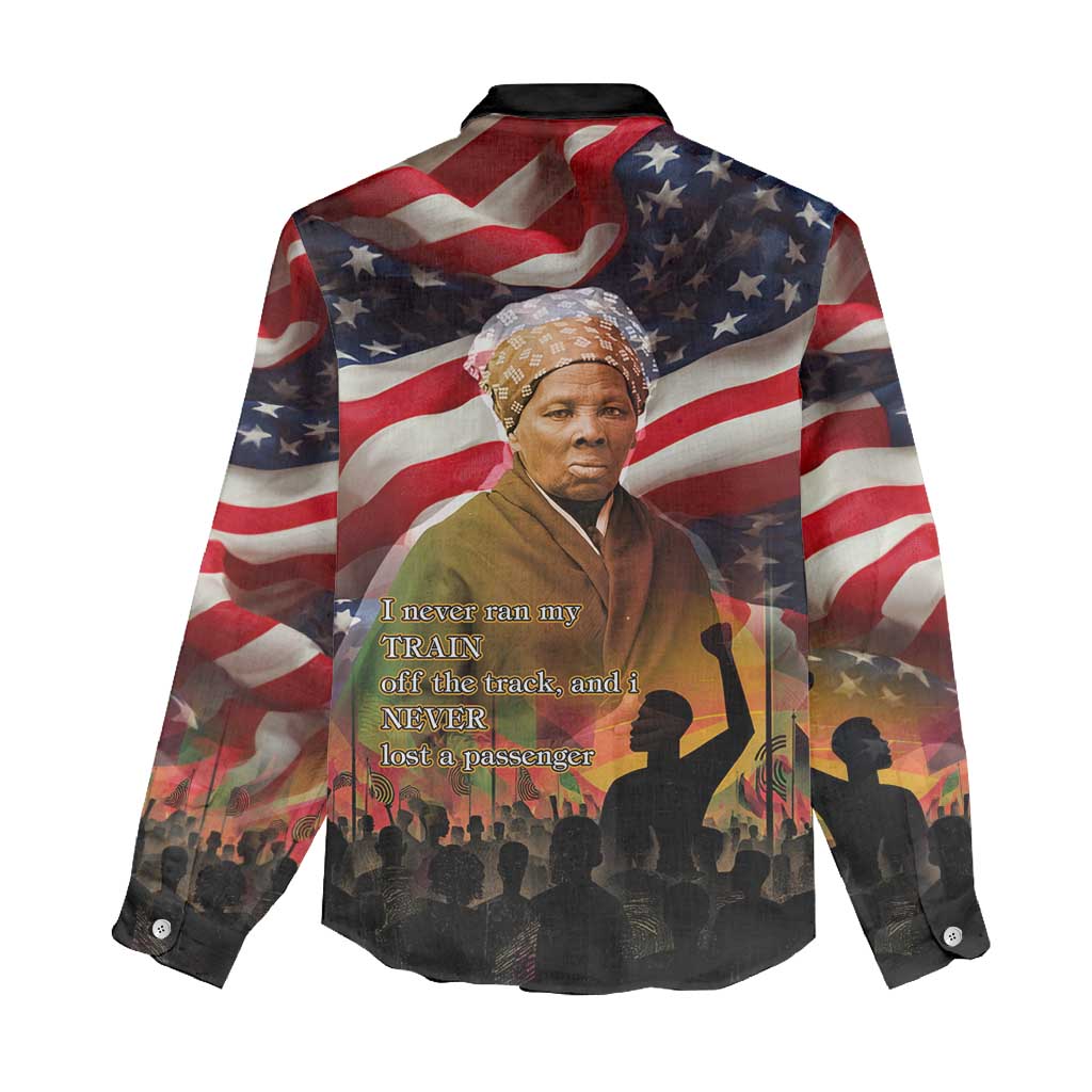 Harriet Tubman Women Casual Shirt American Flag Background Underground Railroad Quote Powerful Civil Rights - Wonder Print Shop