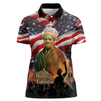 Harriet Tubman Women Polo Shirt American Flag Background Underground Railroad Quote Powerful Civil Rights - Wonder Print Shop
