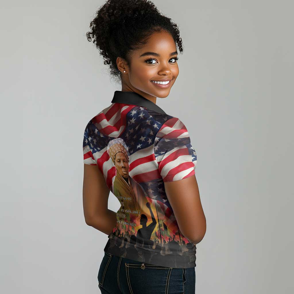 Harriet Tubman Women Polo Shirt American Flag Background Underground Railroad Quote Powerful Civil Rights - Wonder Print Shop