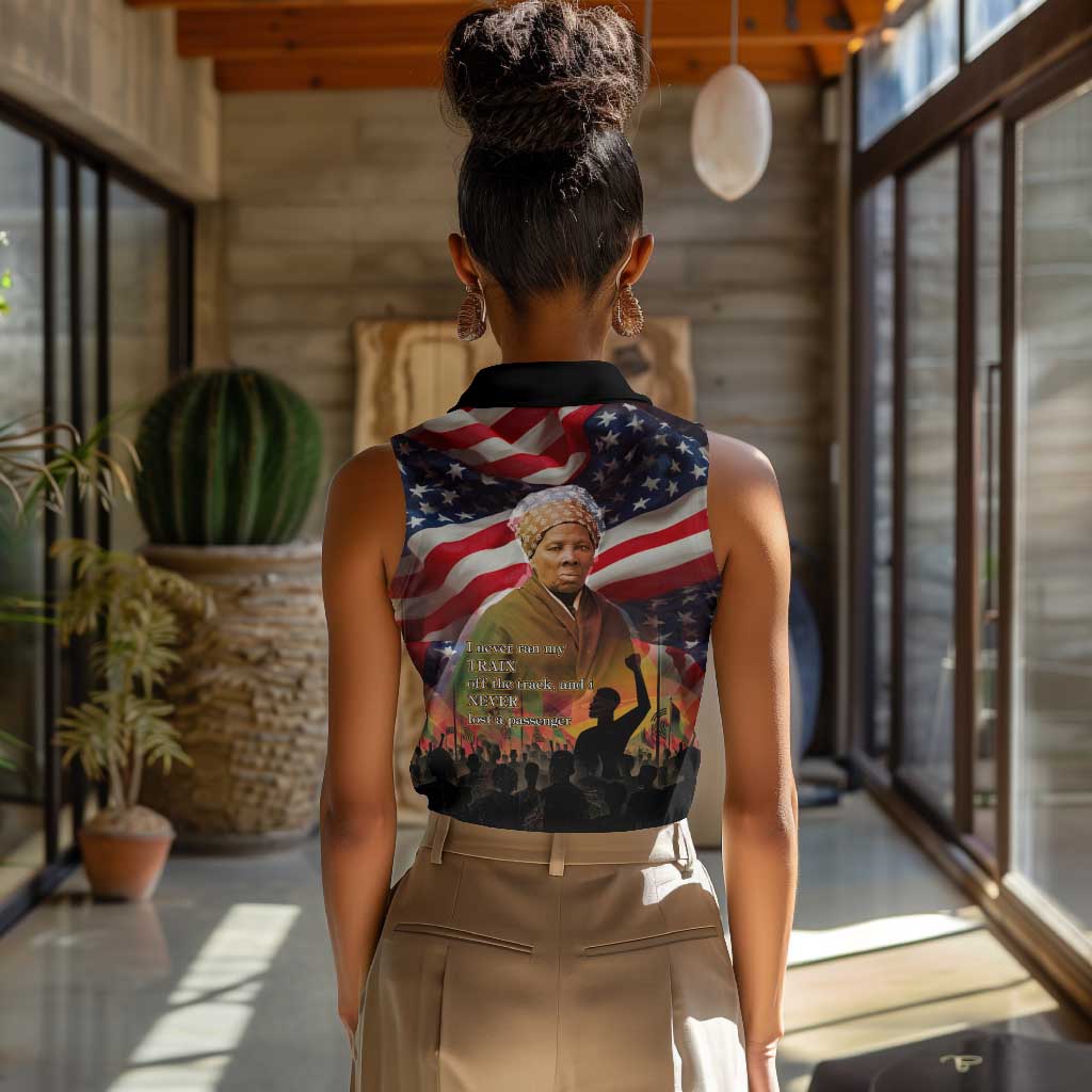 Harriet Tubman Women Sleeveless Polo Shirt American Flag Background Underground Railroad Quote Powerful Civil Rights - Wonder Print Shop