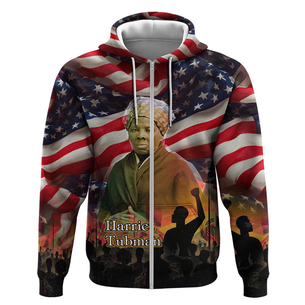 Harriet Tubman Zip Hoodie American Flag Background Underground Railroad Quote Powerful Civil Rights - Wonder Print Shop