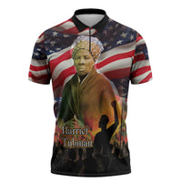 Harriet Tubman Zipper Polo Shirt American Flag Background Underground Railroad Quote Powerful Civil Rights - Wonder Print Shop